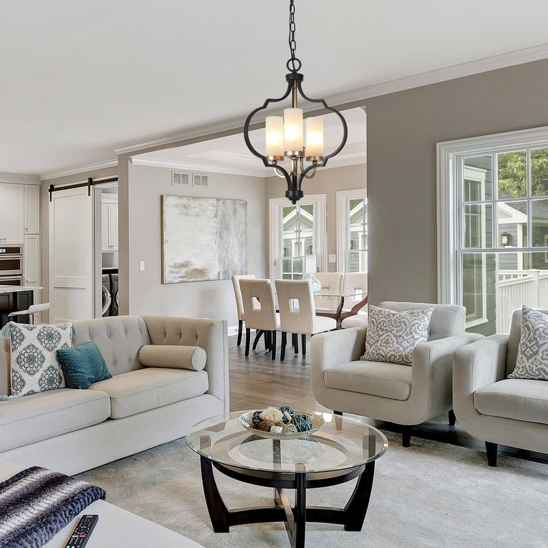 LNC 3-Light Matte Black and Gold with Frosted Glass Shades Globe Transitional Chandelier