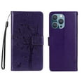thumbnail image 7 of Wallet Case for iPhone 14 Pro 6.1" 2022, Allytech Embossed Tree&Cat PU Leather and TPU Bumper Anti-Shock Drop Proof Hand Strap Case for iPhone 14 Pro 5G, Purple, 7 of 7