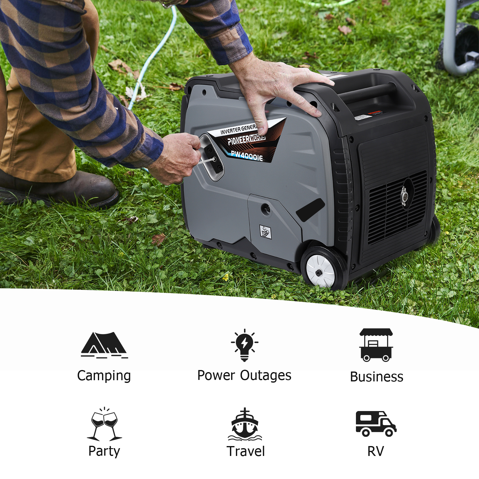 Generator for Camping, 4000 Watt Inverter Generator Portable Outdoor RV Generator Super Quiet Generator with CO Sensor