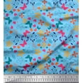 thumbnail image 1 of Soimoi Blue Georgette Viscose Fabric Flower & Butterfly Print Fabric by Yard 42 Inch Wide, 1 of 1
