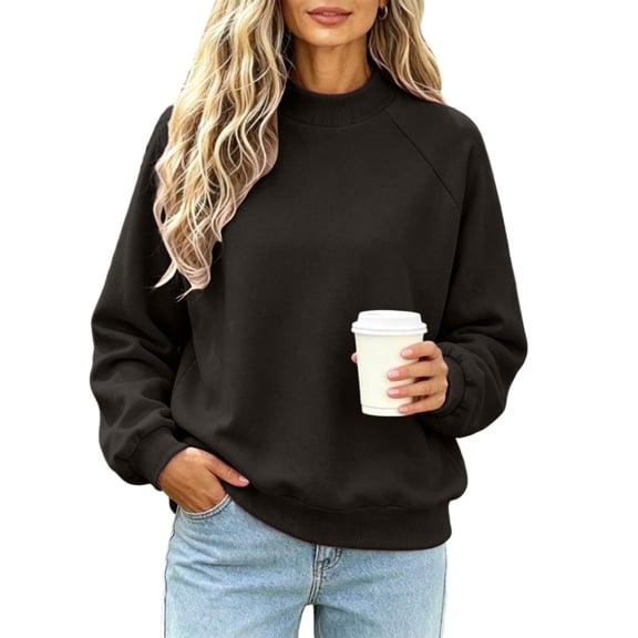 Women's Mock Neck Sweatshirt, Oversized Long Sleeve Casual Tops for Daily Outdoor Fall Winter Street Wear Black S