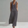 thumbnail image 2 of Besolor Womens Summer Outfits 2 Piece Set V Neck Sleeveless Button Tank Tops Wide Leg Pants with Pocket Beach Dresses Vacation Sets(Large,Gray), 2 of 7