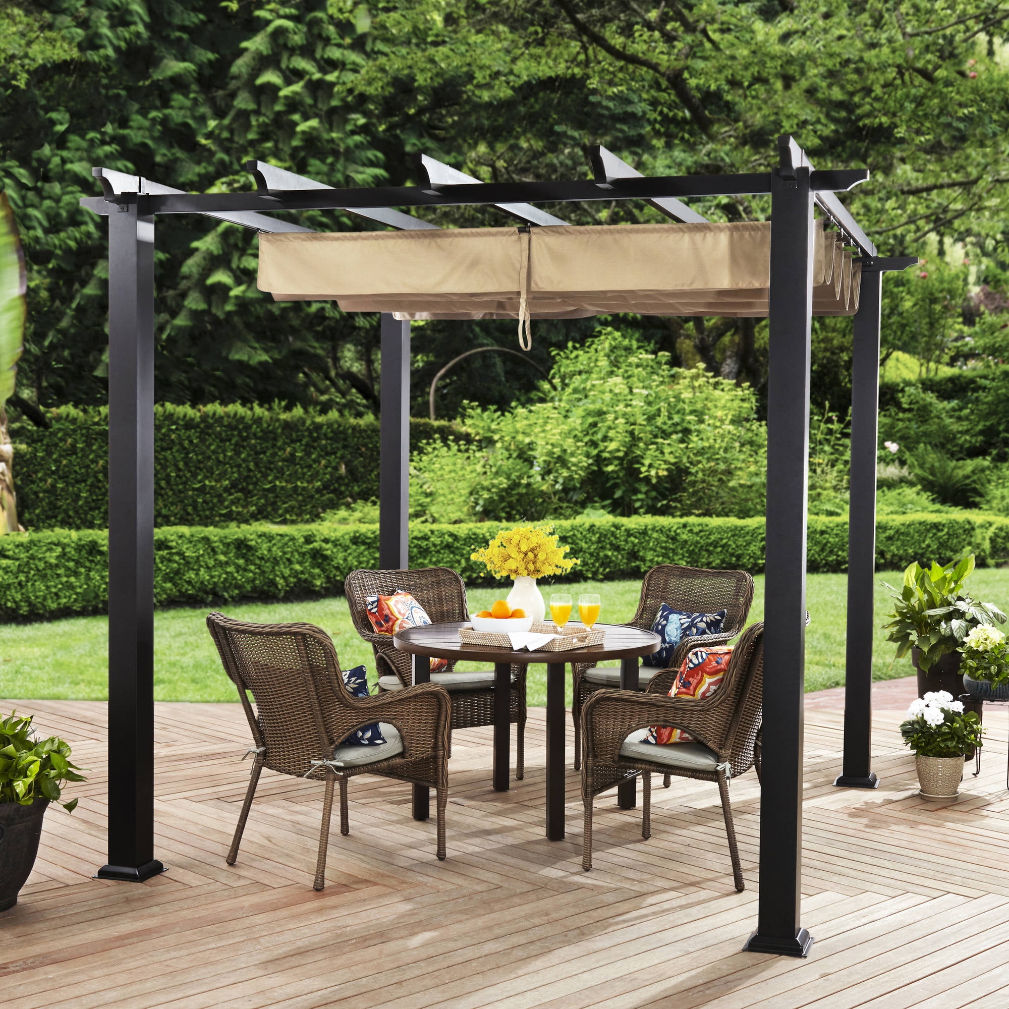 Better Homes & Gardens Meritmoor 9' x 9' x 8' Black Steel Pergola ...