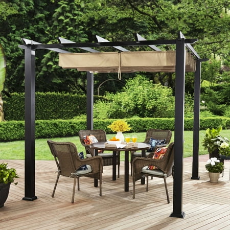 Better Homes & Gardens Meritmoor Aluminum/Steel Pergola with Single-Finish, 9' x 9', (Best Hardwood For Pergola)