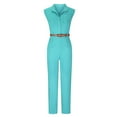 thumbnail image 6 of Aloohaidyvio Women's Summer Jumpsuits Dressy Casual Sleeveless Button Up Belted Long Pants Rompers Light Blue S, 6 of 6
