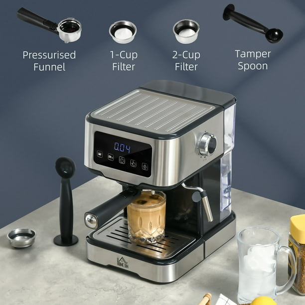 HOMCOM Espresso Machine with Milk Frother Wand, 15-Bar Pump Coffee Maker with 1.5L Removable Water Tank for Espresso, Latte and Cappuccino