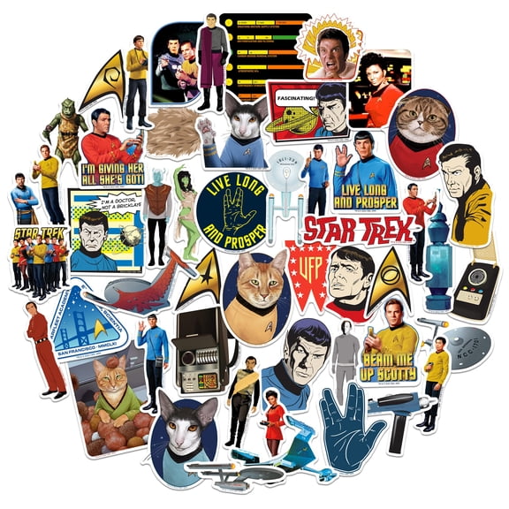 Star Trek The Original Series Sticker Pack Die Cut Vinyl Large Deluxe Stickers Variety Pack - Laptop, Water Bottle, Scrapbooking, Tablet, Skateboard, Indoor/Outdoor - Set of 50