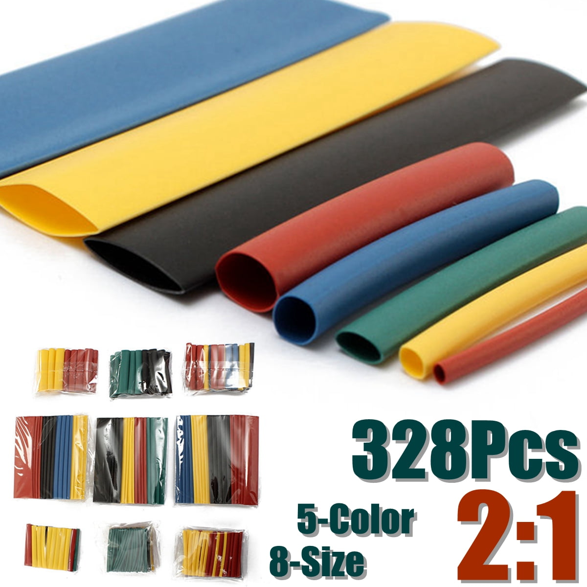 328Pcs 8 Sizes Assorted 2:1 Heat Shrink Tubing Tube Wrap Sleeve Wire Cable Kit