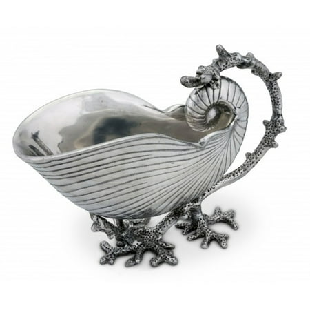 

Mollusk Sea Shell Sauce Shaped Serving Bowl Polished Aluminum 10 Inches