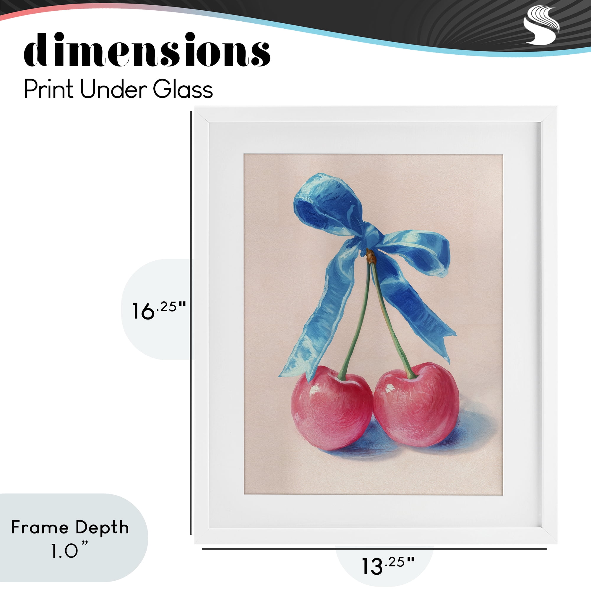 Stupell Industries Twin Cherries with Blue Ribbon White Framed Print Under Glass, design by Imagine It Images