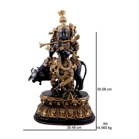 19 Brass Venugopal statue Fluting Krishna idol with holy Cow Krishna Figurines Krishna for Home Temple Decor corner gifts