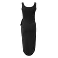 thumbnail image 7 of SIMU Beach Dresses for Women Women's Midi Irregular Slit Dress Wide Neck Sleeveless Solid Ruffle Waist Tie Up Pleated Wrap Ruched Bodycon formal Wedding Guest Dresses Black XL, 7 of 7