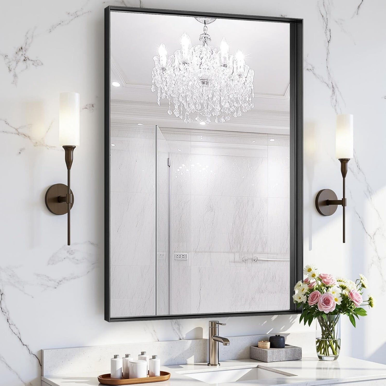 BEAUTYPEAK 20" x 30" Rectangle Bathroom Wall Mirror with Deep Frame ,Black