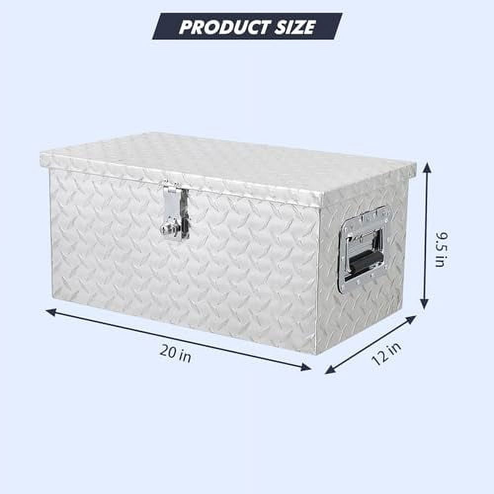 20 Inch Heavy Duty Aluminum Diamond Plate Tool Box Pick Up Truck Bed RV Trailer Toolbox Waterproof Square Storage Organizer with Side Handle, Lock and Keys -20"x 12"x 10"