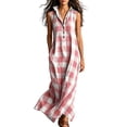thumbnail image 2 of Wovilon Chic Women's Sleeveless Collared Half-Button Placket Gingham Plaid Maxi Dress with Side Pockets, Relaxed Fit Lightweight Summer Vacation Beach Casual Everyday Wear, 2 of 7