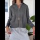 thumbnail image 4 of Cárdigan de Punto con Cuello Alto y Larga para Mujer, Moderno y Elegante, con Cremallera Frontal, Abrigo Extragrande para Otoño Gris S, 4 of 7