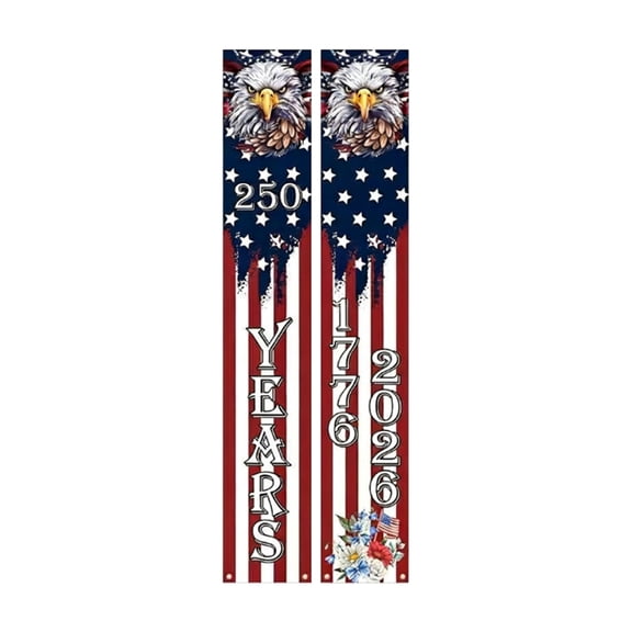 250th Anniversary American Porch Banner Set, 1776-2026 USA Patriotic Eagle Vertical Flags, Stars and Stripes Independence Day Outdoor Hanging Decor for Porch Door Yard, Double Sided Welcome Banner