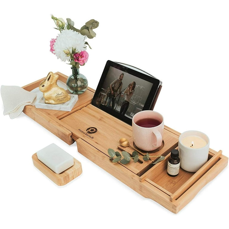 Premium Bamboo Bathtub Tray - 13Pc Bath Caddy Gift Set