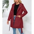 thumbnail image 4 of SWSMCLT Women's Hooded Trench Coat Slim Fit Button Down Rain Jackets Long Coats Waterproof Raincoat Spring Long Sleeve Belted Pockets Burgundy 16, 4 of 5