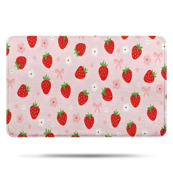 Strawberry Plants Fruit Flower Bow Bathroom Rugs Mat,Non Slip Microfiber Bathroom Rug,Rubber Backing,Soft Bathroom Mats for Bathroom Floor,Tub and Shower,17x27in(43x68cm)