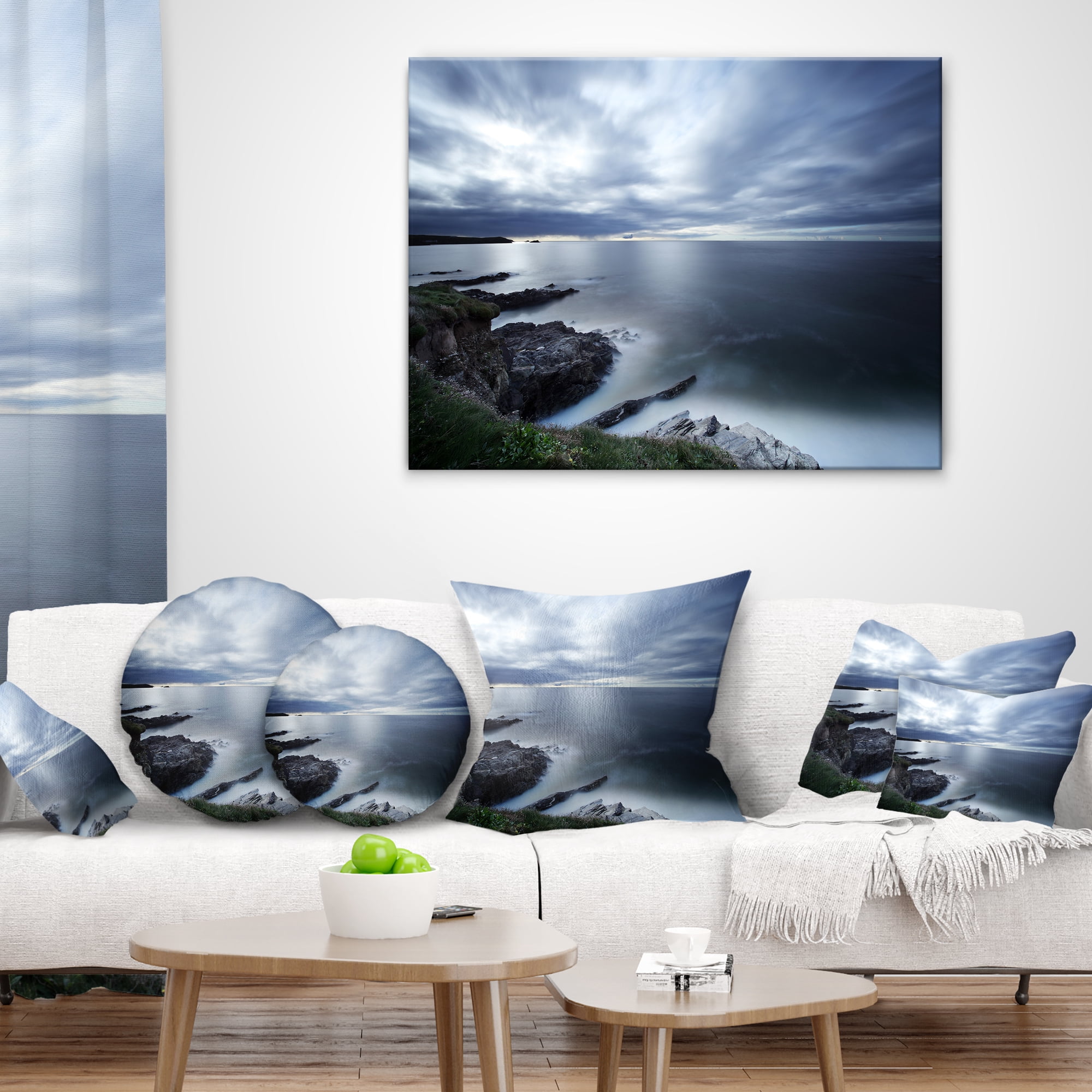 Designart Gloomy Bluish Atlantic Beach Portugal - Seascape Throw Pillow - 12x20