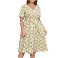 thumbnail image 2 of Ovzne Robes pour Femmes Robe d'Été Mode Femmes Imprimé Floral Dentelle Col en V Manches Courtes Taille Élastique Robe avec Poches Robe pour Femmes Manches Courtes Imprimée Liquidation, 2 of 7