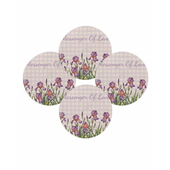 Round Placemats Set of 4 Iris Flowers Place Mats Washable Woven Placemat Floral Purple Buffalo Plaid Linen Circle Braided Table Mat for Kitchen Dining Table Party Home Decor 15 Inch