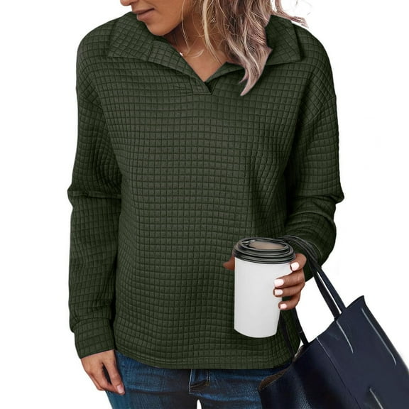 Guieoi Sweatshirts for Women Plus Size under $10.00 Women's Oversized Sweatshirts Long Sleeve Turn Down Collar Pullover 2025 Fall Trendy Clothes Green Black*Friday/Cyber*Monday