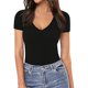 thumbnail image 4 of Gibobby Mono Ajustado de Verano Body de manga corta con cuello en V de color sólido ajustado sexy informal para mujer(Negro， XL), 4 of 4