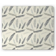 Feather Mouse Pad, Pattern of Quills Hand Drawn Tribal Motifs Arrangement Vintage Design, Rectangle Non-Slip Rubber Mousepad, Beige and Pale Grey, by Ambesonne