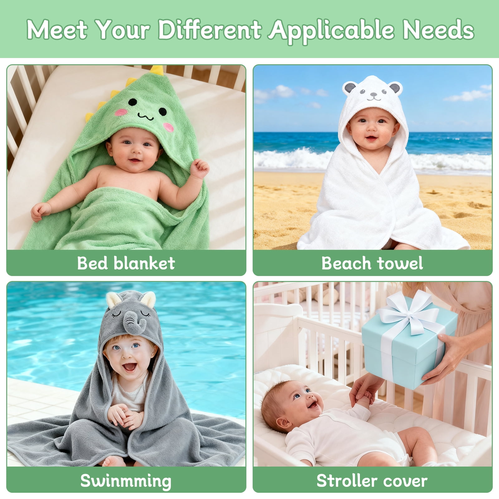 14 PCS Baby Towels, 3 PCS Soft Hooded Baby Towels & 11 PCS Washcloths, Baby Bath Towels for Newborns, Infants & Toddlers- Ultra Absorbent, Cute Baby Towel Gift for Boys