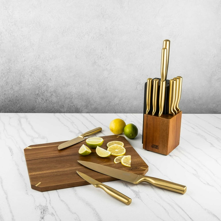 Thyme & Table 12-Piece Acacia Wood & Gold Knife Block Set