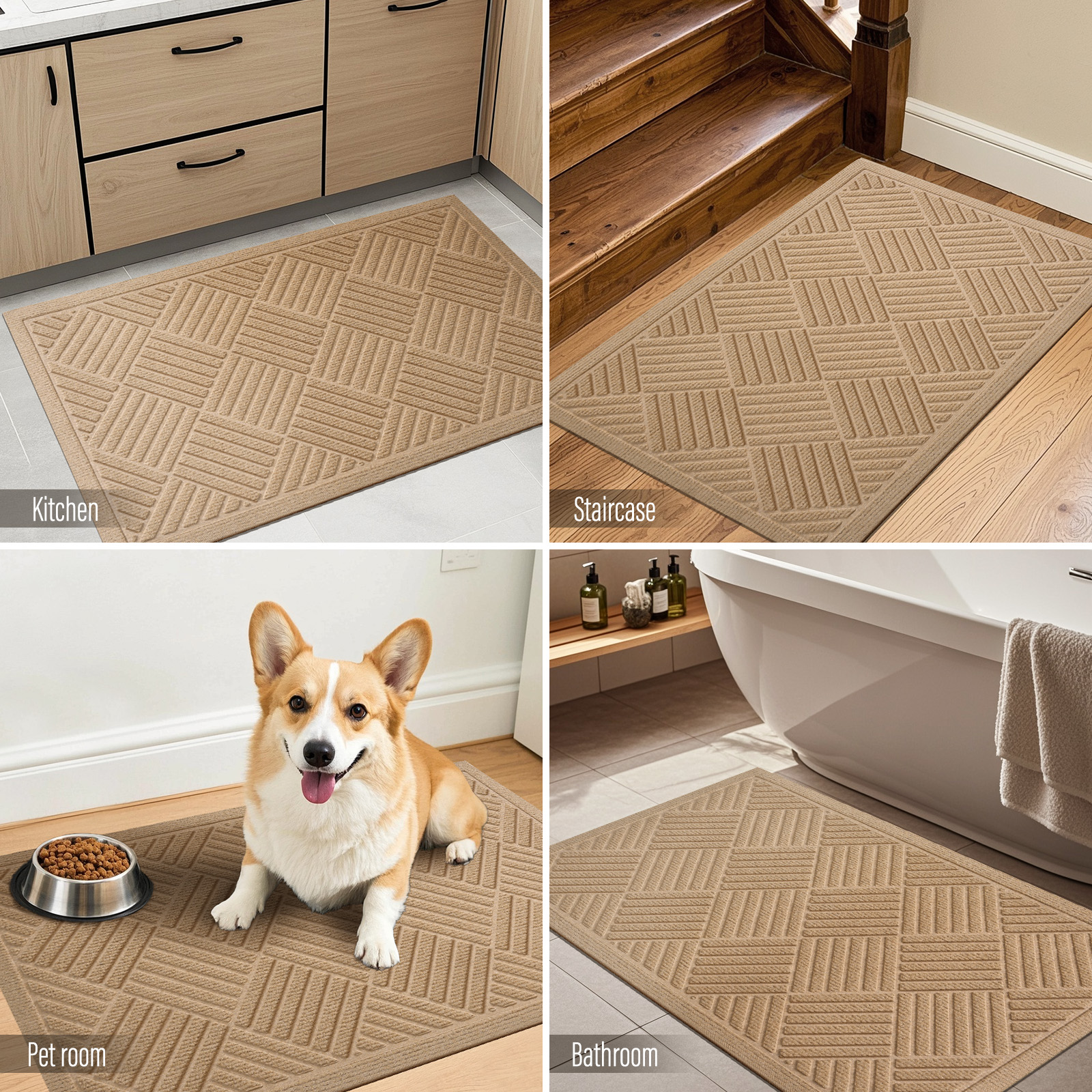 Front Doormat Non Slip Outdoor Mat 24"x36", Dirt Trapper TPE Welcome Mats Outdoor Indoor Rug, Durable Easy Clean Low Profile Doormat for Garage ,Entryway, Patio ,High Traffic Areas, Beige