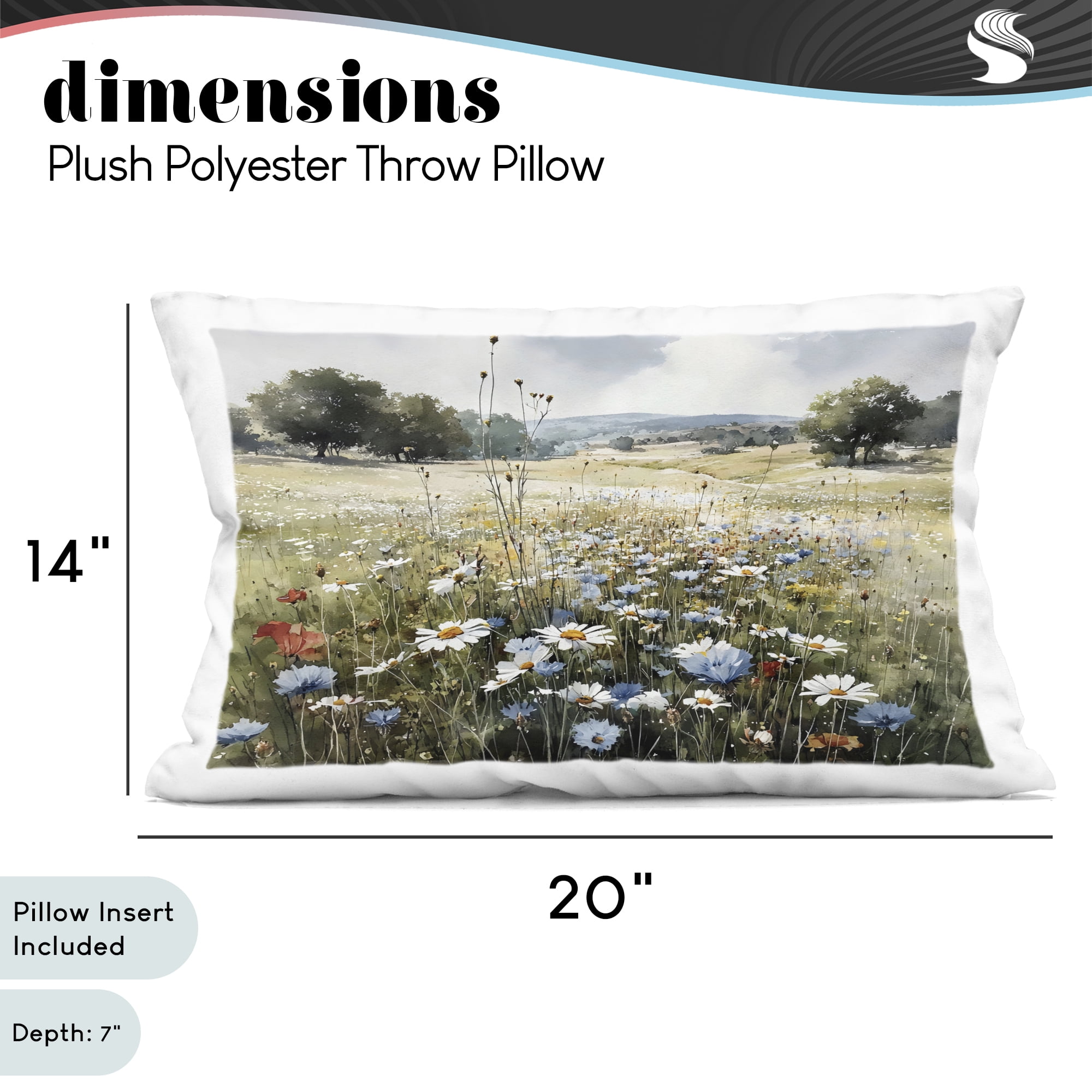 Stupell Industries Calm Meadow of Wildflowers Decorative Printed Throw Pillow, design by Franklyn Gregory, 14 x 7 x 20