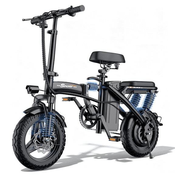 Xathquia Electric Bike for Adults – 1200W Peak Motor, 22/25 MPH, 30/45 Mile PAS Range, Foldable 6-Point Full Suspension E-Bike, 14” Tires, Portable Mini Electric Bicycle, UL-Certified