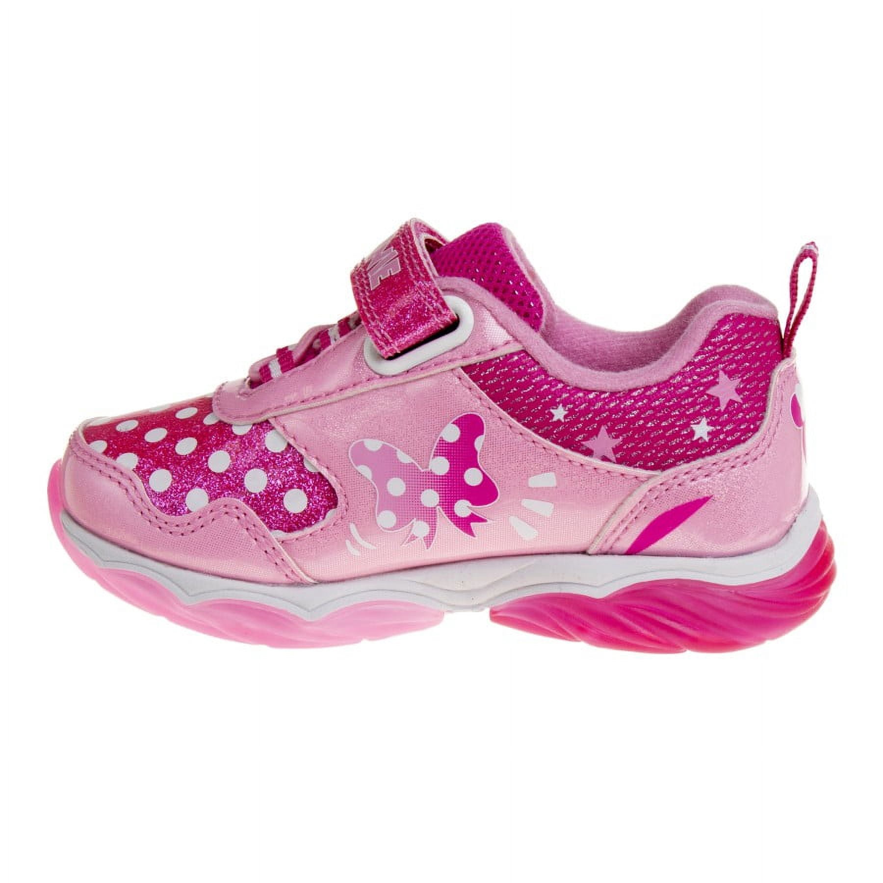Disney Minnie Mouse Toddler Girls' Hook & Loop Sneakers with 4 White Lights - Pink, Size: 7