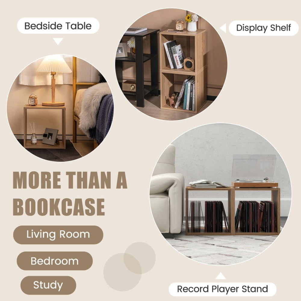 Demi Bonn 2-Tier Cubes Stackable Bookcase for Living Room and Study, Freestanding Display Shelf Bookshelf, Beige