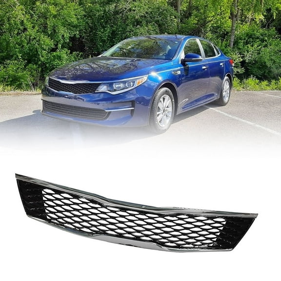 Labwork Front Upper Grille Fit for 2016 2017 2018 Kia Optima, Black & Chrome Mesh Grill