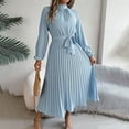 thumbnail image 5 of MORTTIC Women's Elegant High Neck Long Sleeve Belted Pleated Maxi Dress - Solid Color Flowy Office Dress for Spring & Fall, 5 of 7