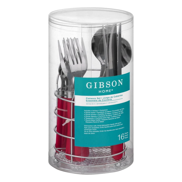 Gibson Home, Sensations II Flatware Set, 16 Piece, Red Plastic