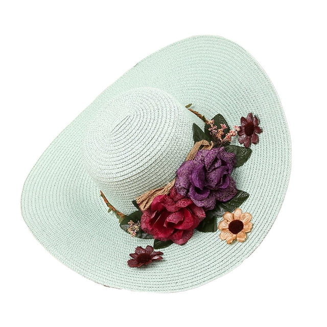 Sun Cap Wide Brim Colorful Flowers Temperament Adjustable Multicolor Floral Hat for Daily Wear