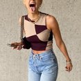 thumbnail image 3 of CreativeArrowy Women Patchwork Tank Top Short, Casual Basic Off The Shoulder Tops, Brown 90s Tank Tops 2021, 3 of 17