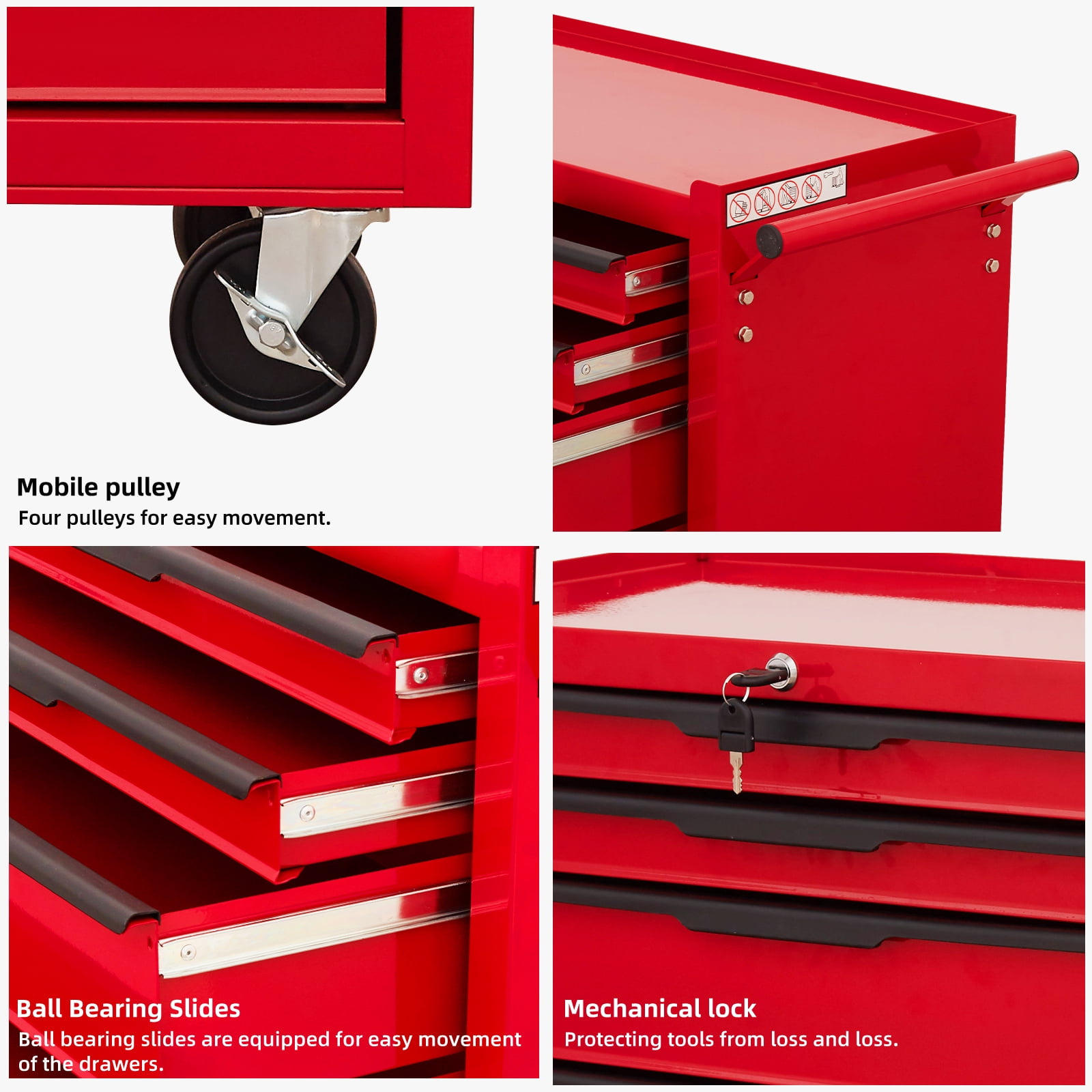 7 Drawer Rolling Tool Chest Cabinet, Large Capacity Metal Tool Box with Wheels and Cylinder Locking, Storage Organizer Tool Cart for Garage, Warehouse, Work Shop