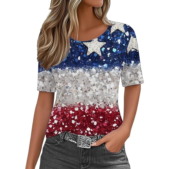 Dyfzdhu 250th Anniversary Usa Shirt T Shirts For Women Fashion Graphic Tees 4Th Of July Round Neck American Flag Short Sleeve Independence Summer