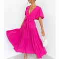 thumbnail image 6 of Hot Pink Womens Lounge Bell Sleeve Dresses for Women V Neck Lace Spandex Maxi Long Flare Bell Bottom Tie Knot Basic Bootcut Leg Fall Summer Dresses 2025 Clothing Y2K M, 6 of 6