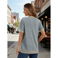 thumbnail image 3 of SHIBEVER Womens Tops Short Sleeve for Summer T Shirts Ladies Trendy Clothes Colorblock Clothing Crew Neck Blouses Tee Blue XL, 3 of 7