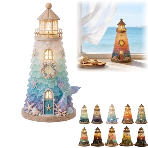 DIY Lighted Sea Glass-Style Lighthouse Kit - Sea Glass Art Kit & the Lighthouse Decor | Sea Glass for Crafts,Sea Glass Decor,Warm LED,Night Light