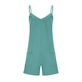 thumbnail image 3 of AherBiu Boho Short Jumpsuits for Women Sleeveless V Neck Wide Leg Comfy Summer Rompers with Pockets, 3 of 5