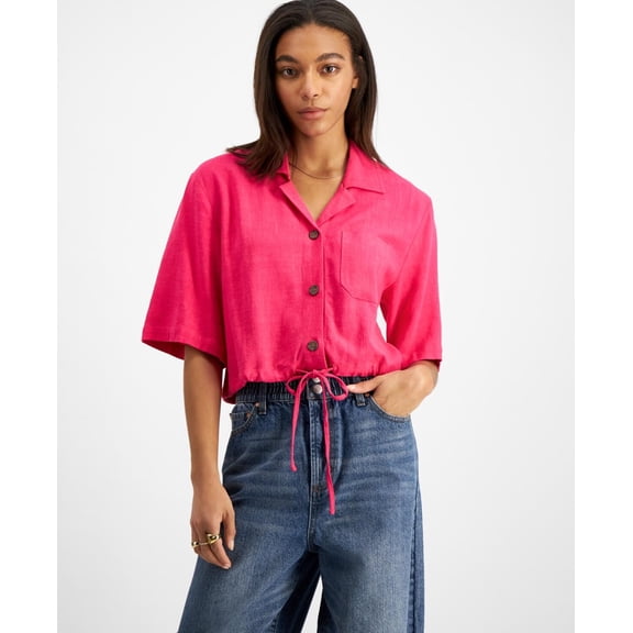 Now This Womens Tie Hem Cropped Shirt Pomegranate L