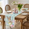 thumbnail image 4 of Easter Table Runner 70 Inches Long for Kitchen Dining, Spring Rabbit Eggs Flowers Leaf Green Wooden Plank Dresser Scarf Farmhouse, Dining Table Decorations for Wedding/Parties, 13 x 70 In, 4 of 8